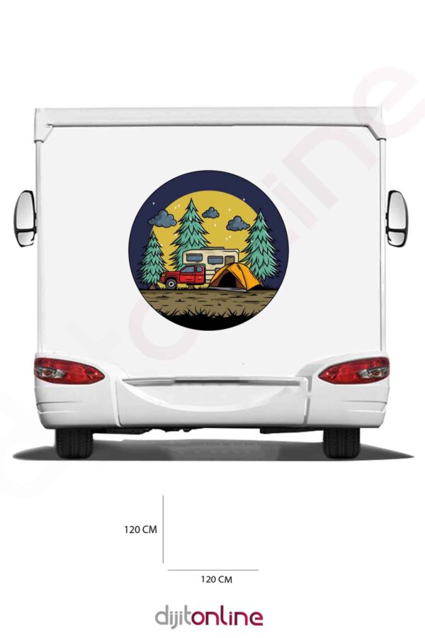 Karavan Kamp Baskı Sticker - Kamp Çadırı Sticker - Orman Sticker - 120x120 Cm