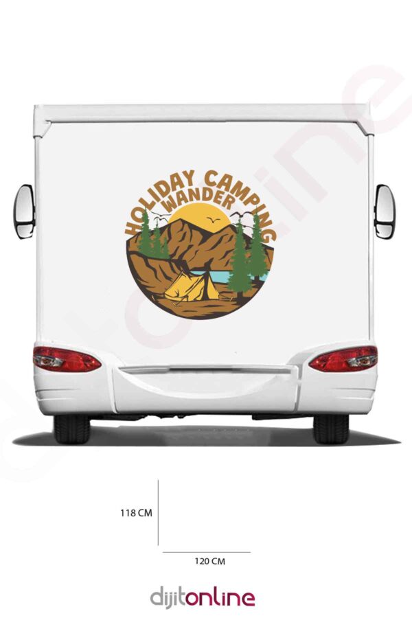 Karavan Kamp Baskı Sticker - Kamp Çadırı Sticker - Dağ ve Güneş Sticker - 120x118 Cm