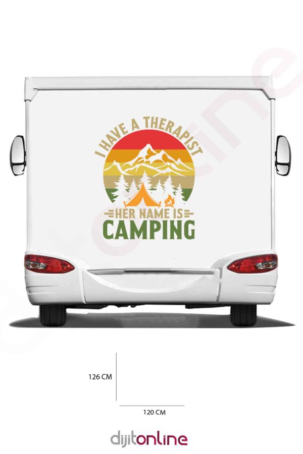 Karavan Kamp Baskı Sticker - Kamp Ateşi Sticker - Ağaç ve Dağ Sticker - 120x126 Cm