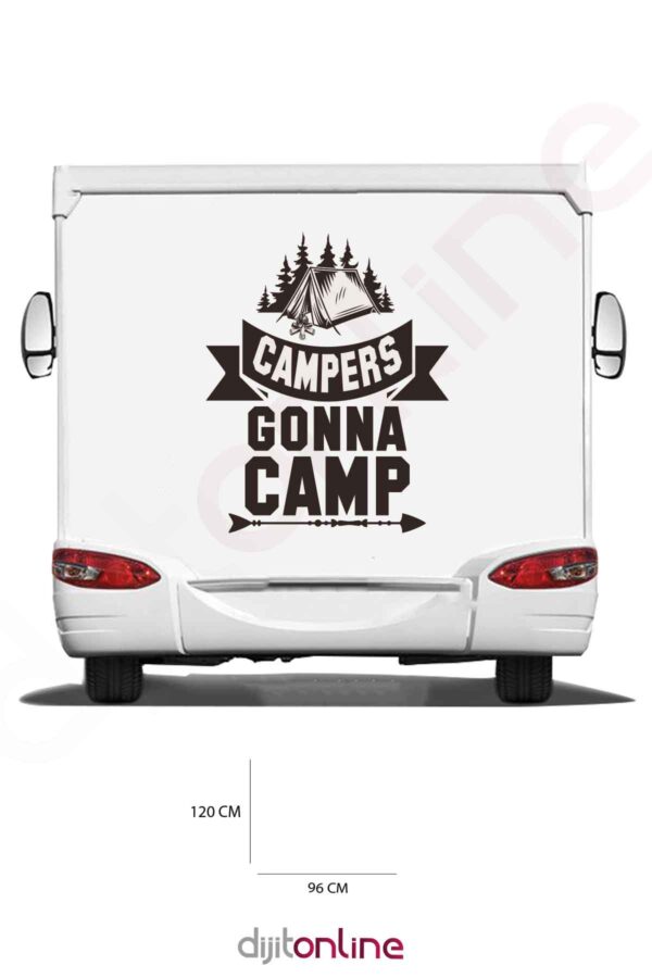 Karavan Kamp Baskı Sticker - Kamp Çadırı Sticker - Kamp Ateşi Sticker - Ateş Sticker - 96x120 Cm