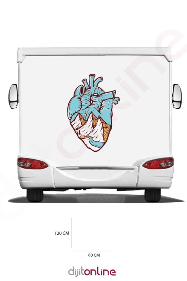 Karavan Kamp Baskı Sticker - Dağ Sticker - Kalp Sticker - Güneş Sticker - 80x120 Cm