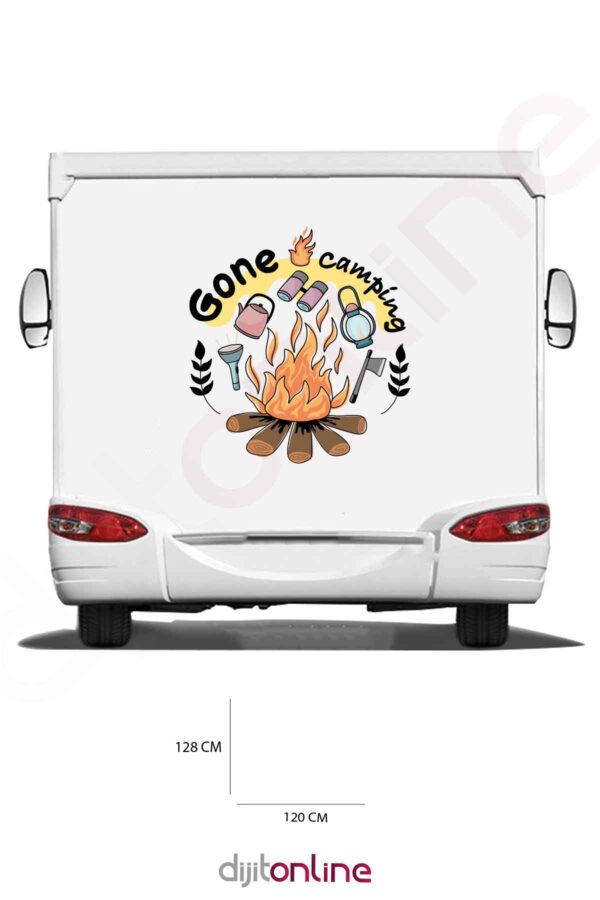 Karavan Kamp Baskı Sticker - Ateş Sticker - Dürbün ve El Feneri Sticker - 120x128 Cm