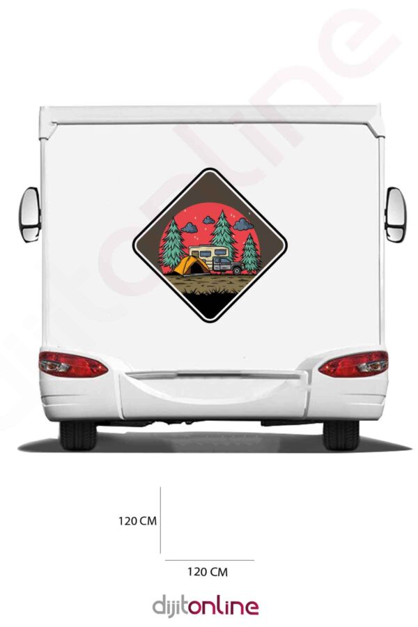 Karavan Kamp Baskı Sticker - Kamp Çadırı Sticker - Ağaç Sticker - 120x120 Cm