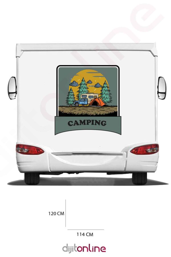 Karavan Kamp Baskı Sticker - Kamp Çadırı Sticker - Ağaç Sticker - 114x120 Cm