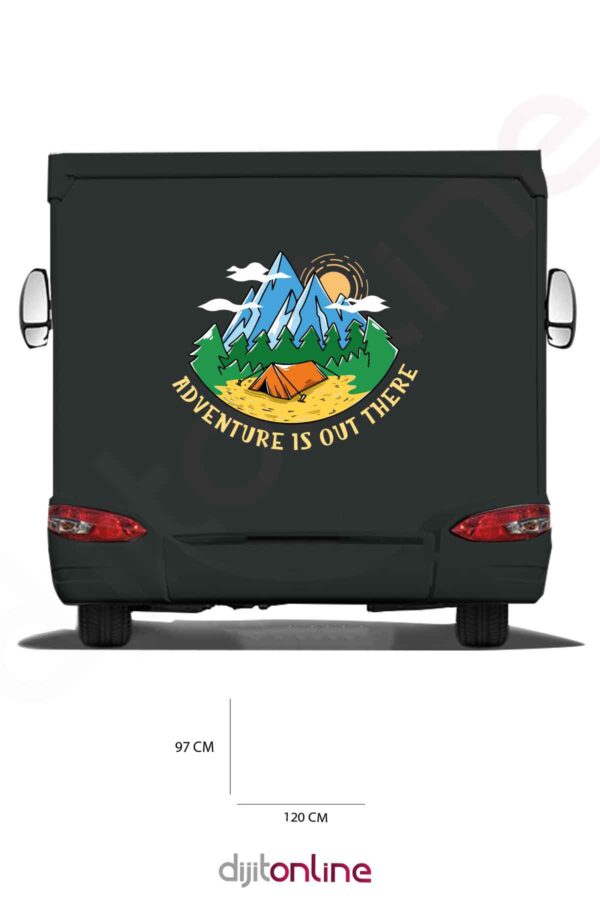 Karavan Kamp Sticker - Kamp Çadırı Sticker - Dağ ve Güneş Sticker - 120x97 Cm