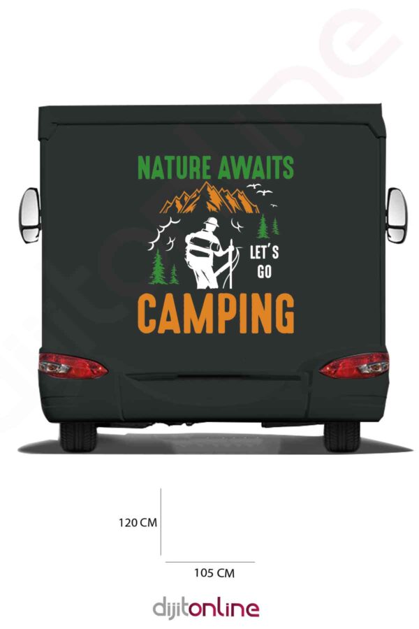 Karavan Kamp Baskı Sticker - Dağ ve Ağaç Sticker - Doğa Sticker - 105x120 Cm