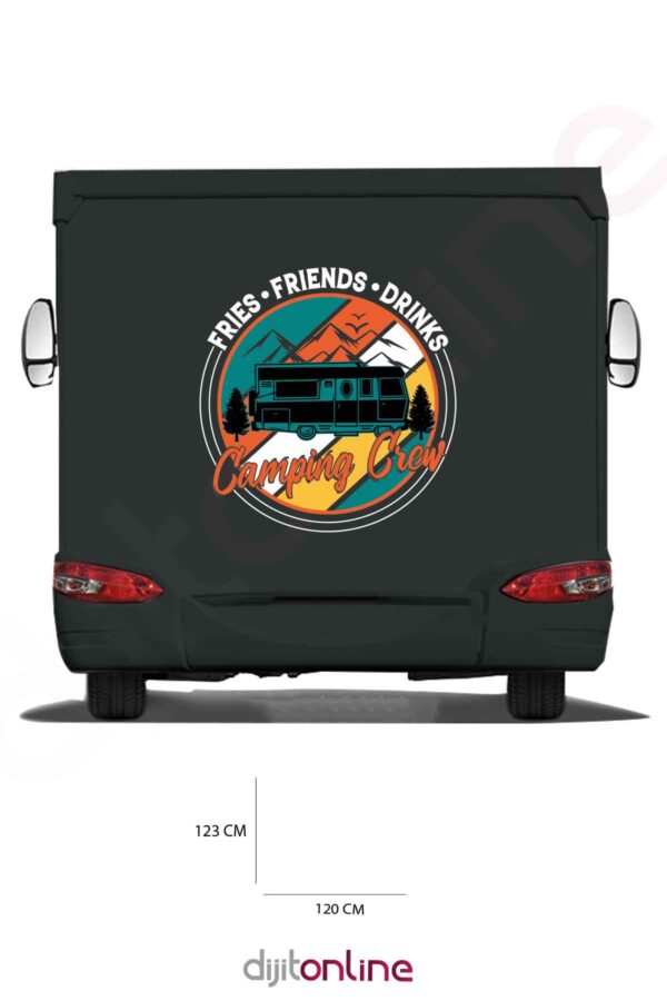 Karavan Kamp Baskı Sticker - Dağ Sticker - Kuş Sticker - Ağaç ve Dağ Sticker - 120x123 Cm