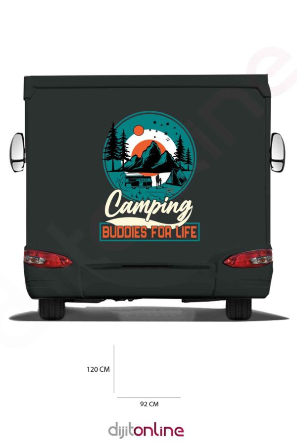 Karavan Kamp Baskı Sticker - Güneş ve Yıldız Sticker - Ağaç ve Dağ Sticker - 92x120 Cm