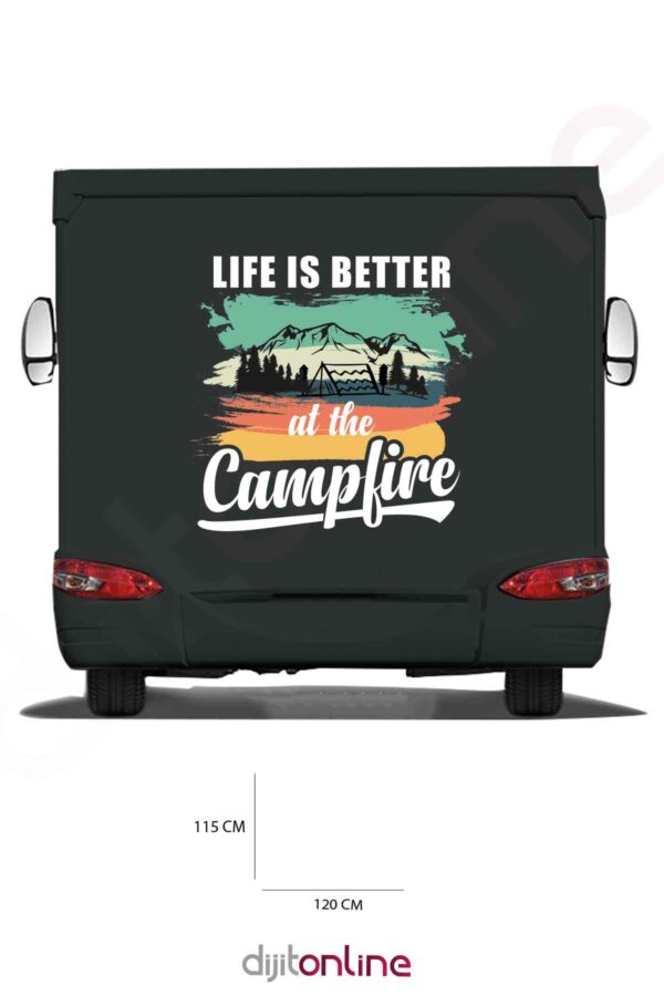 Karavan Kamp Baskı Sticker - Ağaç ve Dağ Sticker - 120x115 Cm