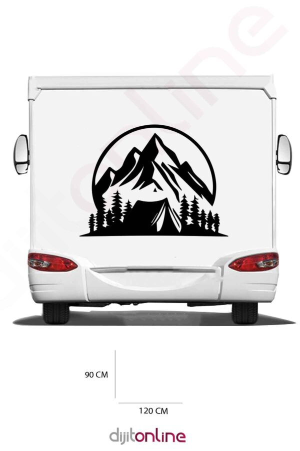 Karavan Kamp Sticker - Kamp Çadırı Sticker - Dağ ve Orman Sticker - 120x90 Cm
