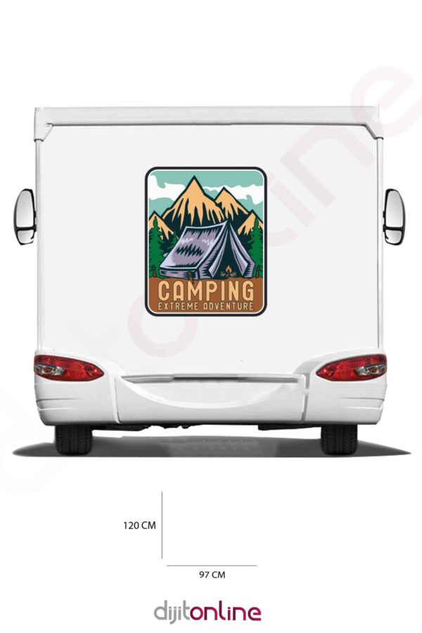 Karavan Kamp Baskı Sticker - Kamp Ateşi Sticker - Dağ Sticker - 97x120 Cm