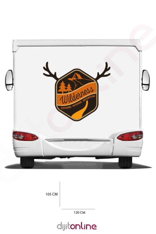 Karavan Kamp Baskı Sticker - Macera Sticker - Ağaç Sticker - 120x105 Cm