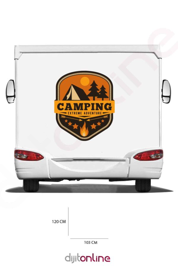Karavan Kamp Baskı Sticker - Macera Sticker - Ateş Sticker - Ağaç Sticker - 103x120 Cm