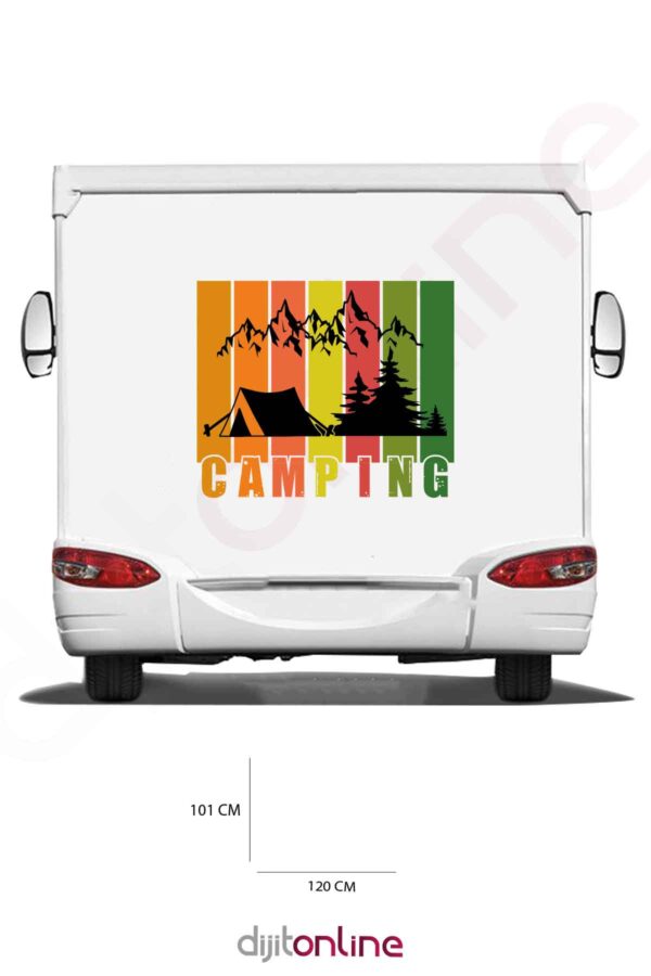 Karavan Kamp Baskı Sticker - Kamp Çadırı Sticker - Ağaç Sticker - Dağ Sticker - 120x101 Cm