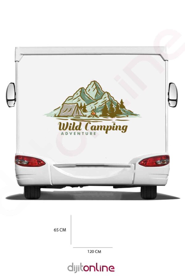 Karavan Kamp Baskı Sticker - Kamp Çadırı Sticker - Ateş Sticker - Dağ Ve Ağaç Sticker - 120x65 Cm
