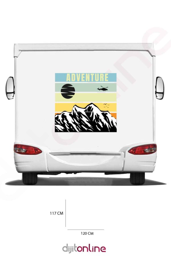 Karavan Dağ Baskı Sticker - Macera Sticker - Güneş Sticker - 120x117 Cm