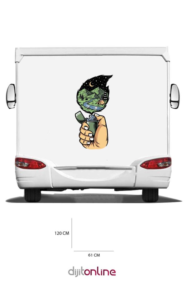 Karavan Kamp Baskı Sticker - Çadır Sticker - Ay ve Yıldız Sticker - 61x120 Cm
