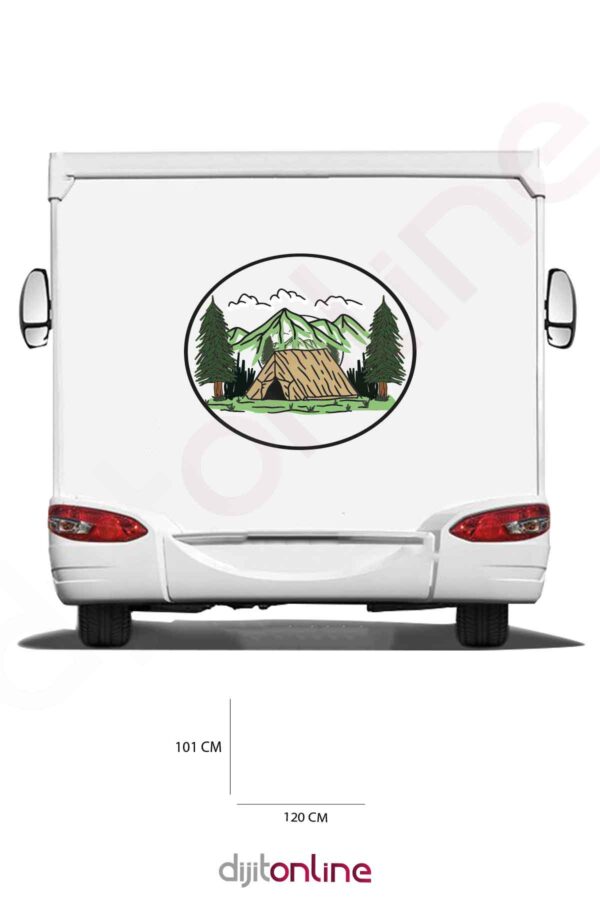 Karavan Kamp Baskı Sticker - Kamp Çadırı Sticker - Dağ Ve Ağaç Sticker - 120x101 Cm