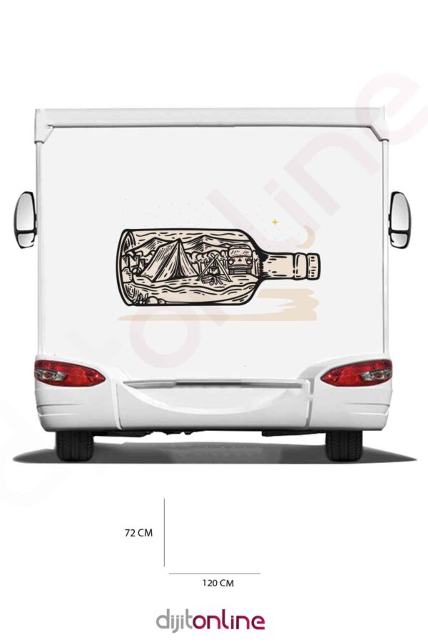Karavan Kamp Baskı Sticker - Çadır Sticker - Kamp Ateşi Sticker - Ay Ve Yıldız Sticker - 120x72 Cm