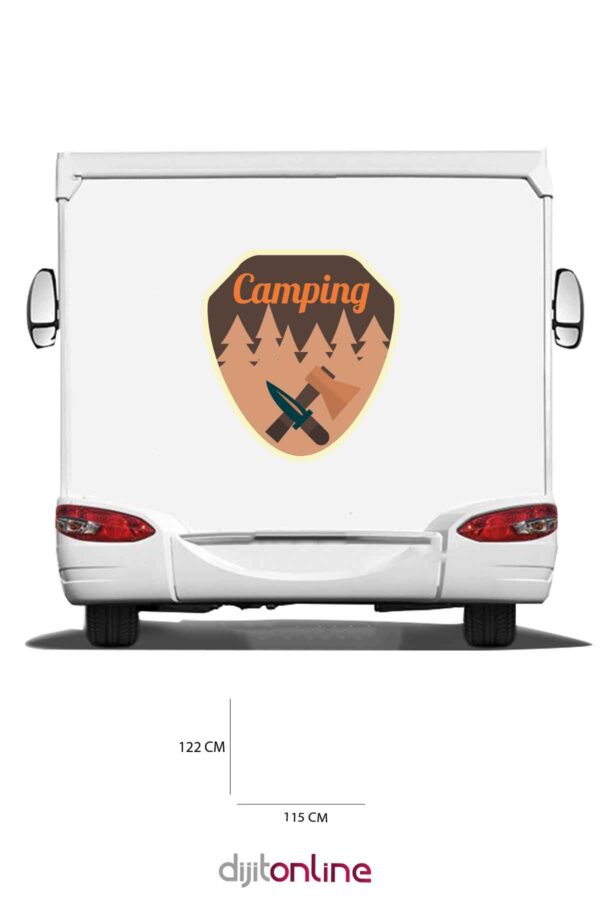 Karavan Kamp Baskı Sticker - Balta Sticker - Orman Sticker - 115x122 Cm