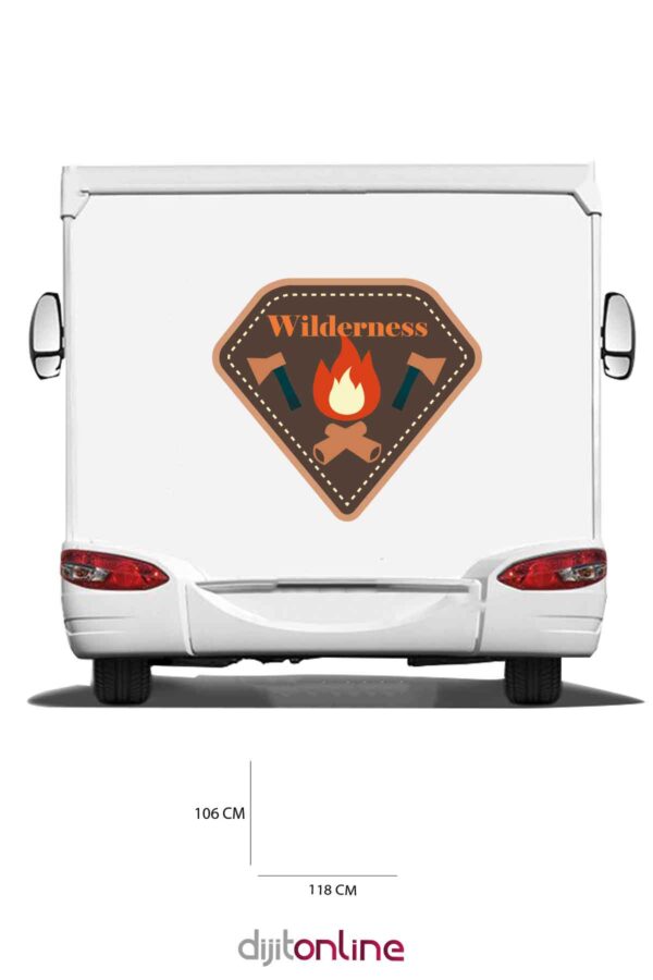 Karavan Ateş Baskı Sticker - Balta ve Odun Sticker - 118x106 Cm