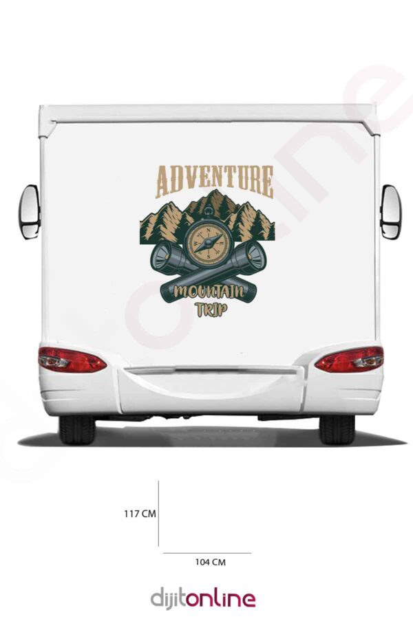 Karavan Macera Baskı Sticker - Dağ Sticker - El Feneri ve Pusula Sticker - 104x117 Cm