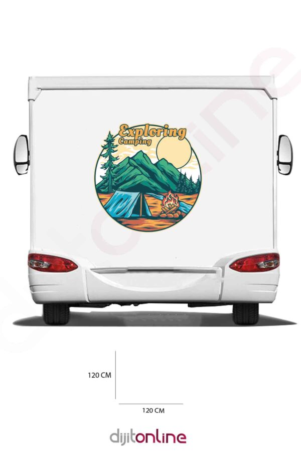 Karavan Kamp Baskı Sticker - Kamp Çadırı Sticker - Kamp Ateşi Sticker - 120x120 Cm