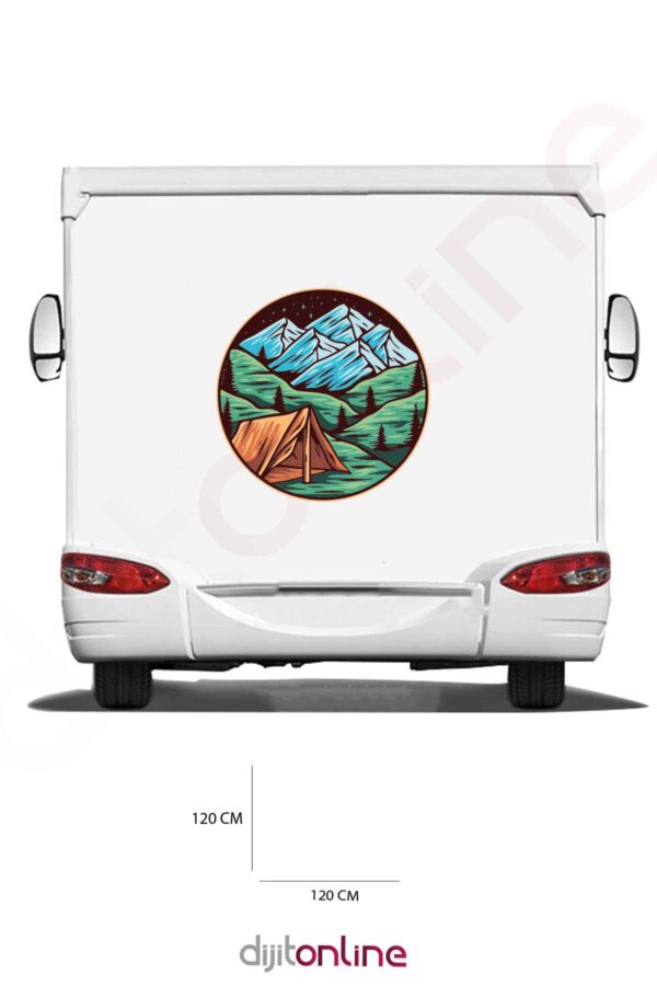 Karavan Kamp Baskı Sticker - Dağ Sticker - 120x120 Cm