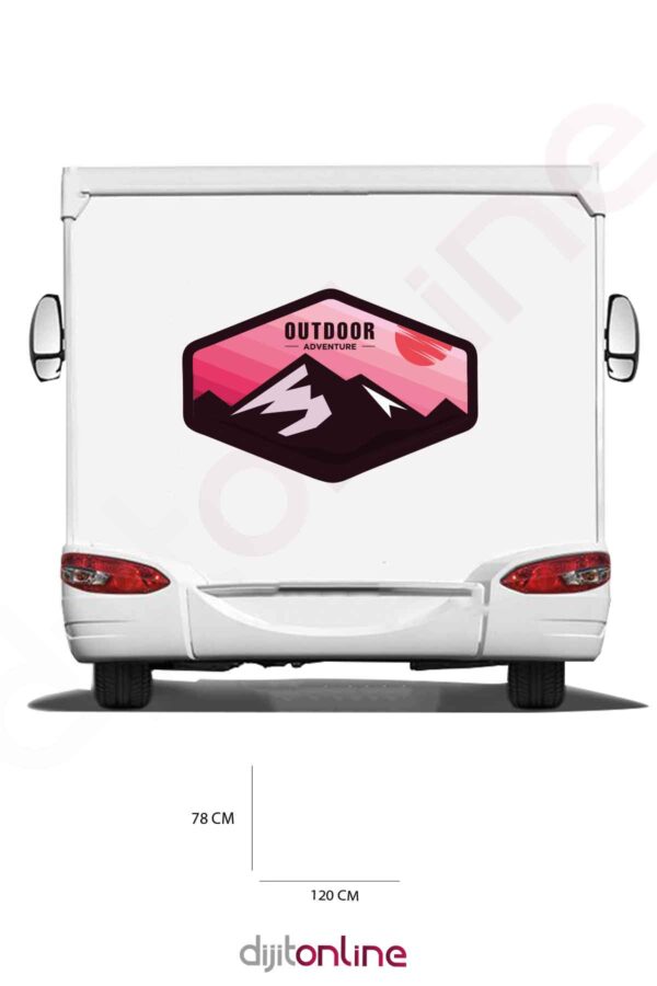 Karavan Macera Baskı Sticker - Dağ Sticker - Güneş Sticker - 120x78 Cm