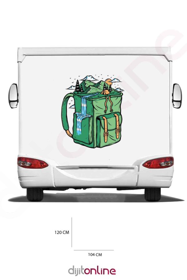 Karavan Kamp Baskı Sticker - Güneş Sticker - Dağ Sticker - 104x120 Cm