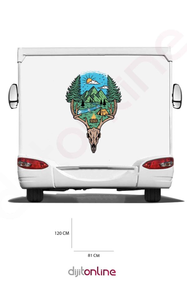 Karavan Kamp Baskı Sticker - Geyik Sticker - Kamp Çadırı Sticker - 81x120 Cm