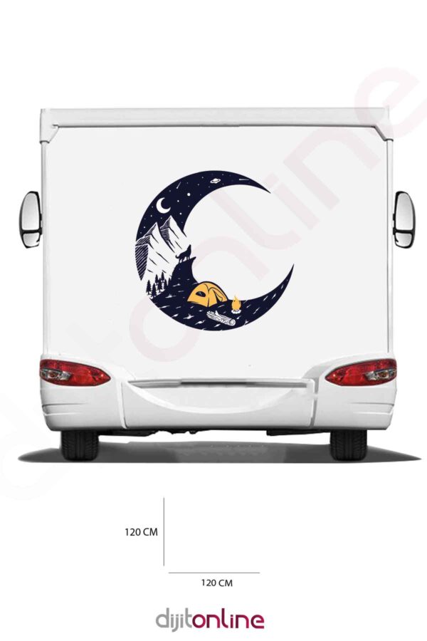Karavan Kamp Baskı Sticker - Dağ Sticker - Ateş Sticker - 120x120 Cm