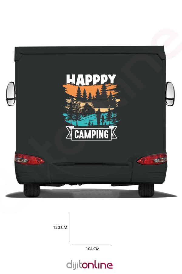 Karavan Kamp Baskı Sticker - Çadır Sticker - Ağaç Sticker - 104x120 Cm