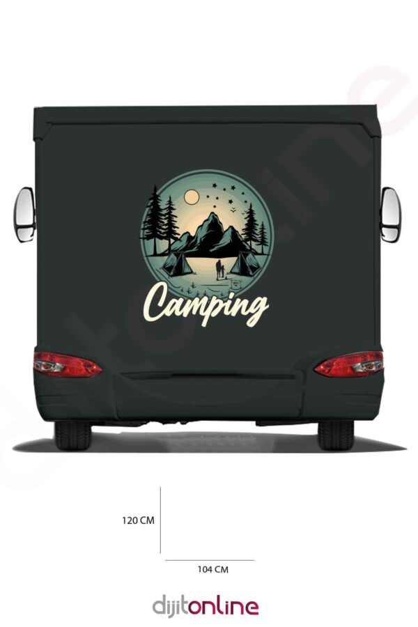 Karavan Kamp Baskı Sticker - Çadır Sticker - Ay Ve Yıldız Sticker - Ağaç Sticker - 104x120 Cm