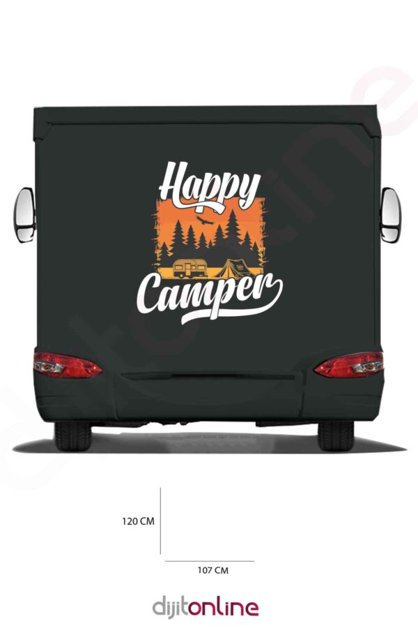 Karavan Kamp Baskı Sticker - Kamp Çadırı Sticker - Ağaç Sticker - Kuş Sticker - 107x120 Cm
