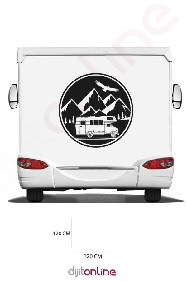 Karavan Sticker - Dağ ve Ağaç Sticker - Kuş Sticker - 120x120 Cm