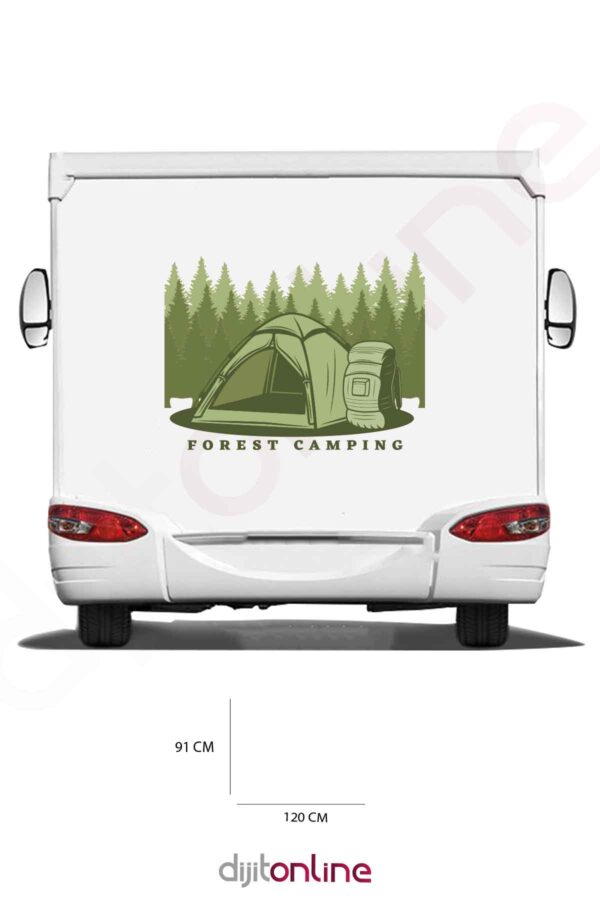 Karavan Kamp Baskı Sticker - Kamp Çadırı Sticker - Ağaç Sticker - 120x91 Cm