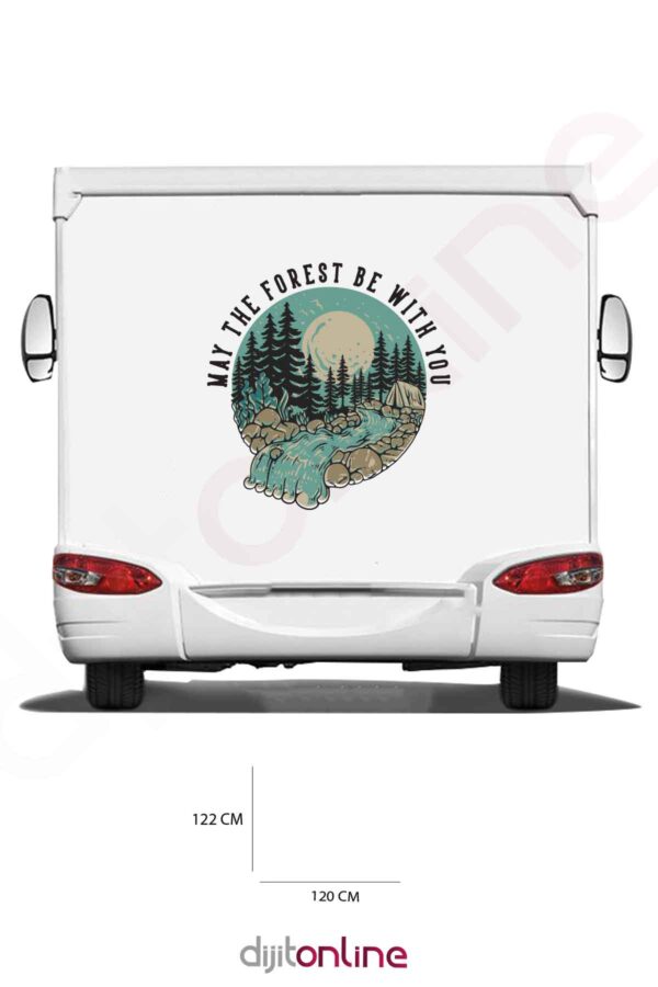 Karavan Kamp Baskı Sticker - Doğa Sticker - Ağaç Sticker - Ay Sticker - 120x122 CM