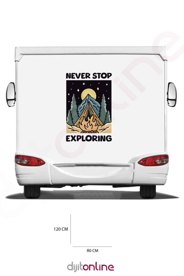 Karavan Kamp Baskı Sticker - Kamp Ateşi Sticker - Ay Sticker - Yıldız Sticker - 80x120 Cm