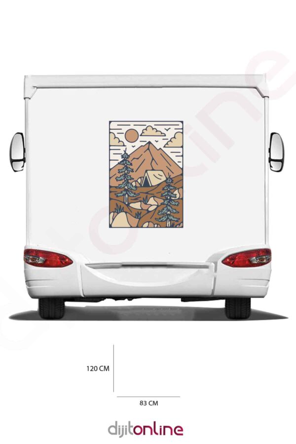 Karavan Kamp Baskı Sticker - Kamp Çadırı Sticker - Dağ ve Güneş Sticker - 83x120 Cm