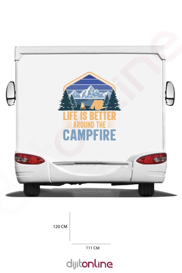 Karavan Kamp Baskı Sticker - Dağ Sticker - Kamp Çadırı Sticker - Kamp Ateşi Sticker - 111x120 Cm
