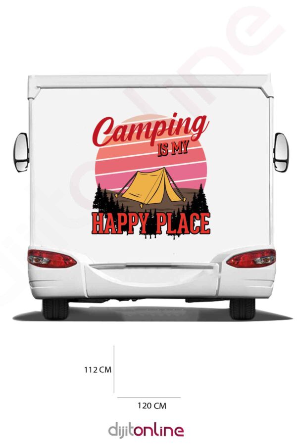 Karavan Kamp Baskı Sticker - Kamp Çadırı Sticker - Ağaç Sticker - 120x112 Cm