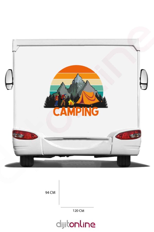 Karavan Kamp Baskı Sticker - Kamp Çadırı Sticker - Kamp Ateşi Sticker - Dağ Sticker - 120x94 Cm