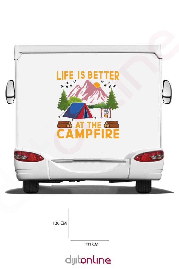 Karavan Kamp Baskı Sticker - Kamp Çadırı Sticker - Kamp Ateşi Sticker - Dağ Sticker - 111x120 Cm