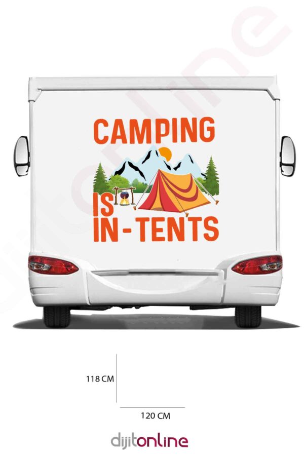 Karavan Kamp Baskı Sticker - Kamp Ateşi Sticker - Dağ ve Güneş Sticker - 120x118 Cm