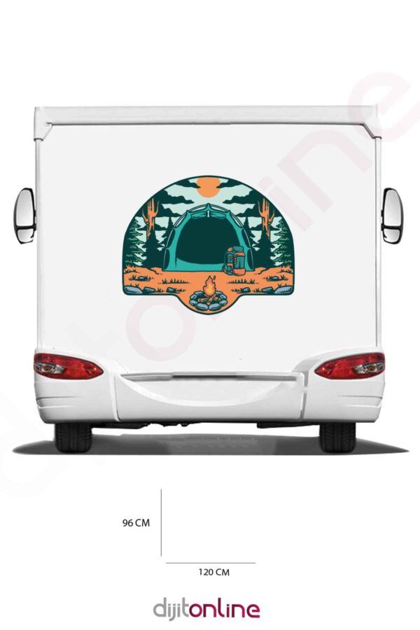 Karavan Kamp Baskı Sticker - Kamp Ateşi Sticker - Çadır Sticker - Ağaç Sticker - 120x96 Cm