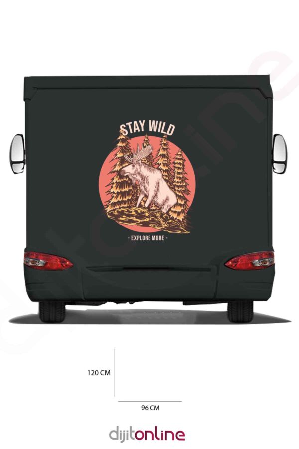 Karavan Baskı Sticker - Geyik Sticker - Ağaç Sticker - Keşif Sticker - 96x120 Cm