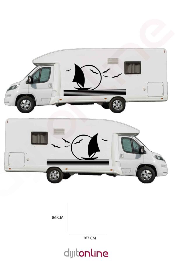 2 Adet Karavan Sticker - Kayık Sticker - Deniz Sticker - 167x86 Cm