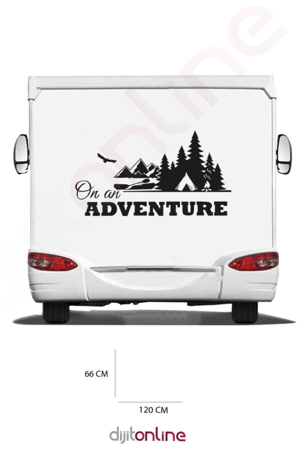 Karavan Kamp Sticker - Macera Sticker - Dağ ve Ağaç Sticker - Kuş Sticker - 120x66 Cm