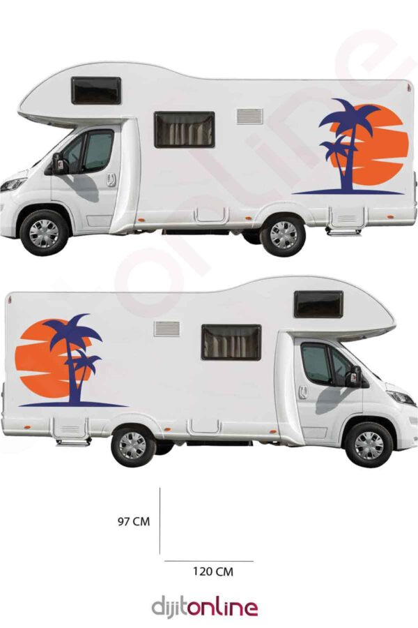 2 Adet Karavan Palmiye Baskı Sticker - Güneş Sticker - 120x97 Cm